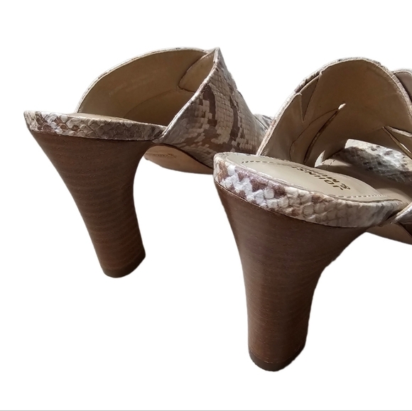 Snake print swifty mule sandals cream and brown block heel slip on sandal size 7 - Picture 3 of 10